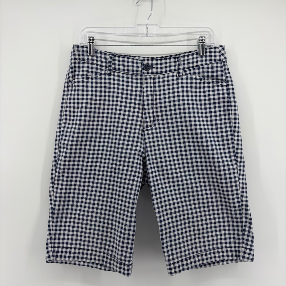 St. Johns Bay Womens 12 Tall Navy Gingham‎ Bermuda Shorts Stretch Cotton Check
